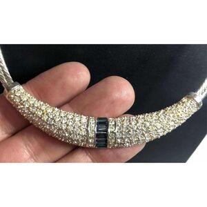 2043 Vtg Signed Roman CZ  & Blue glass Silver tone necklace 18-20"